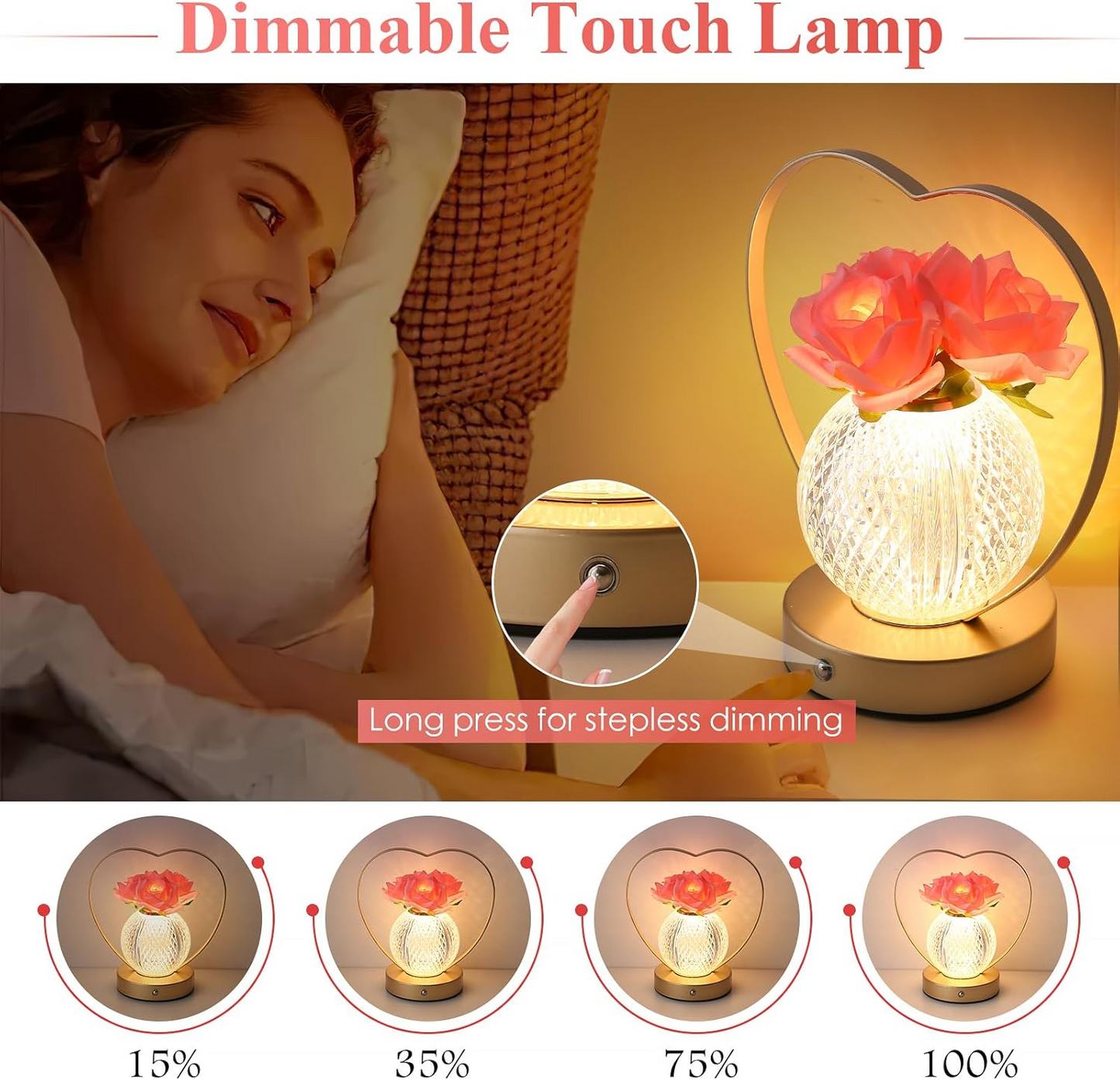 AMWGIMI Sunflowers Flower Lamp,Rechargeable Cordless Touch Table Lamp,3-Colour Infinitely Dimming Small Night Light,Festival Restaurant Bedroom Bar Coffee Shop Birthday Gifts for Women Mom allveramart