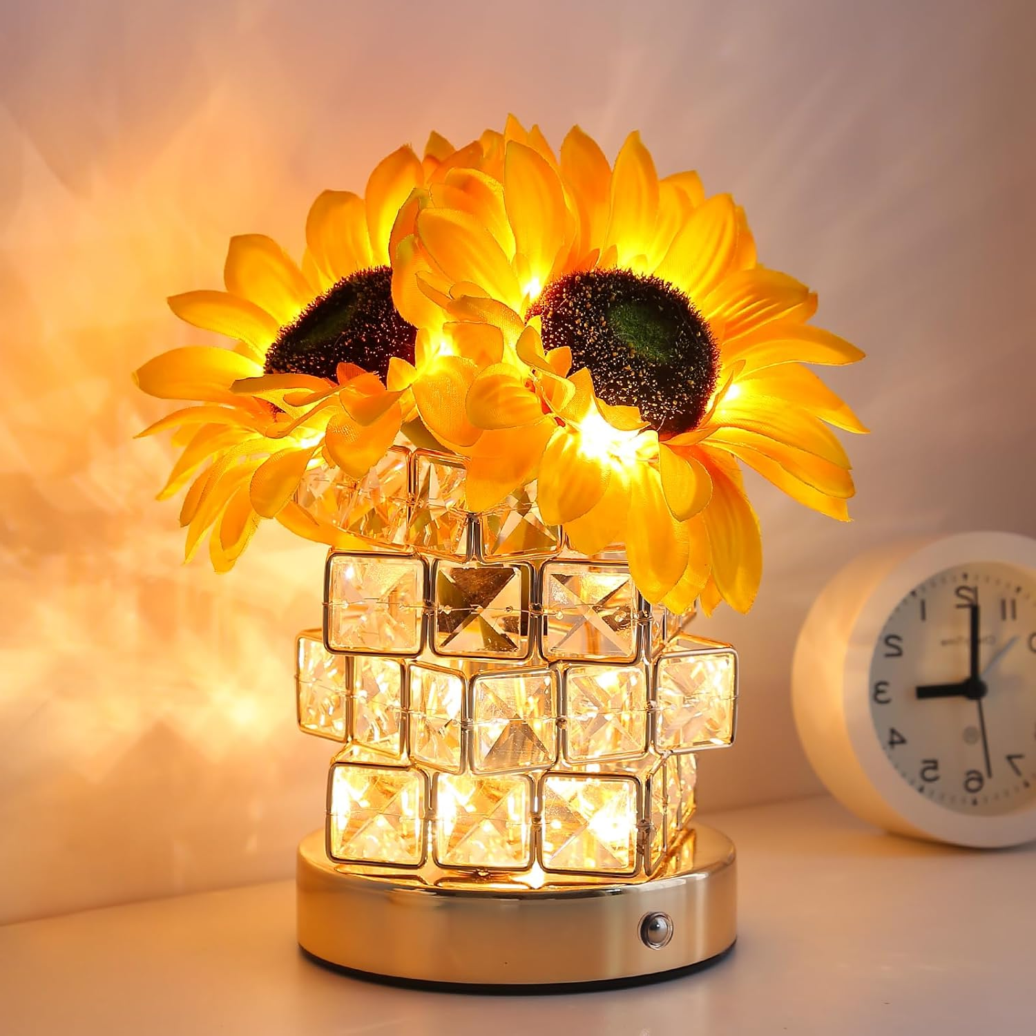AMWGIMI Sunflowers Flower Lamp,Rechargeable Cordless Touch Table Lamp,3-Colour Infinitely Dimming Small Night Light,Festival Restaurant Bedroom Bar Coffee Shop Birthday Gifts for Women Mom allveramart