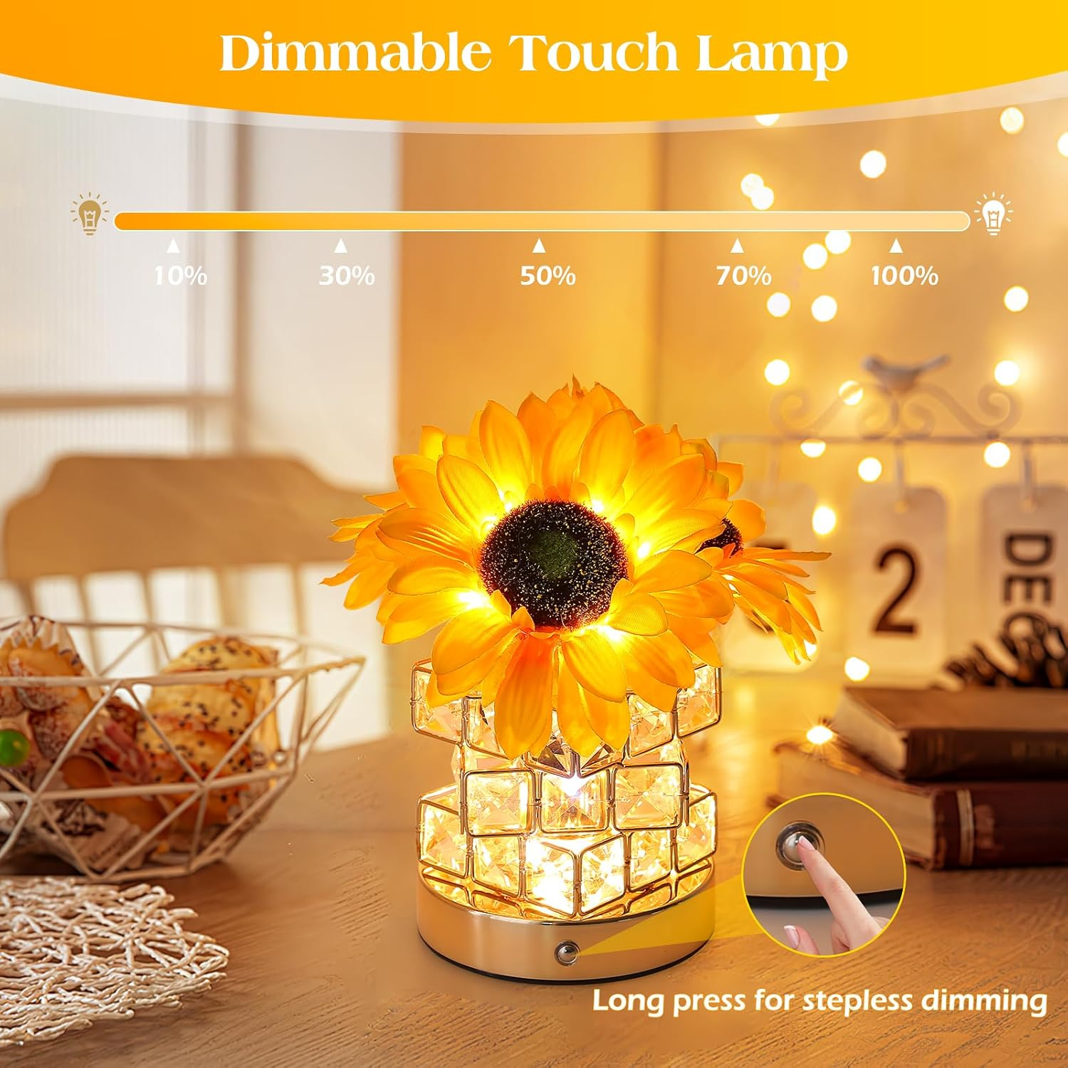 AMWGIMI Sunflowers Flower Lamp,Rechargeable Cordless Touch Table Lamp,3-Colour Infinitely Dimming Small Night Light,Festival Restaurant Bedroom Bar Coffee Shop Birthday Gifts for Women Mom allveramart