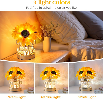 AMWGIMI Sunflowers Flower Lamp,Rechargeable Cordless Touch Table Lamp,3-Colour Infinitely Dimming Small Night Light,Festival Restaurant Bedroom Bar Coffee Shop Birthday Gifts for Women Mom allveramart