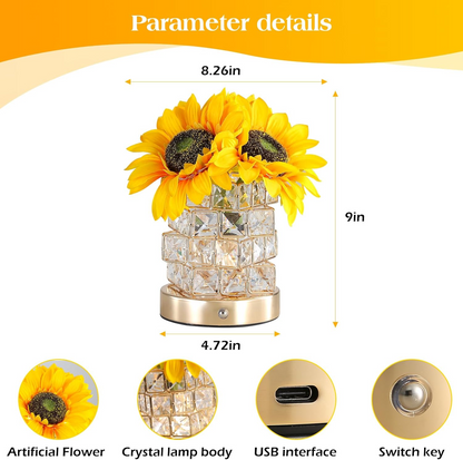 AMWGIMI Sunflowers Flower Lamp,Rechargeable Cordless Touch Table Lamp,3-Colour Infinitely Dimming Small Night Light,Festival Restaurant Bedroom Bar Coffee Shop Birthday Gifts for Women Mom allveramart