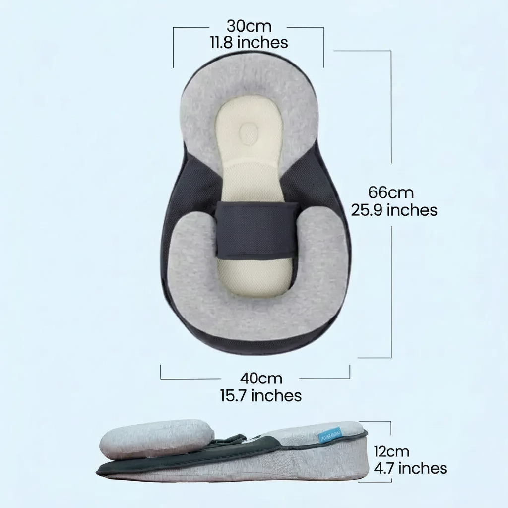 Inclined Baby Sleeper with Wrap Around Belt and Anti Roll Support, 10 Degree Angle