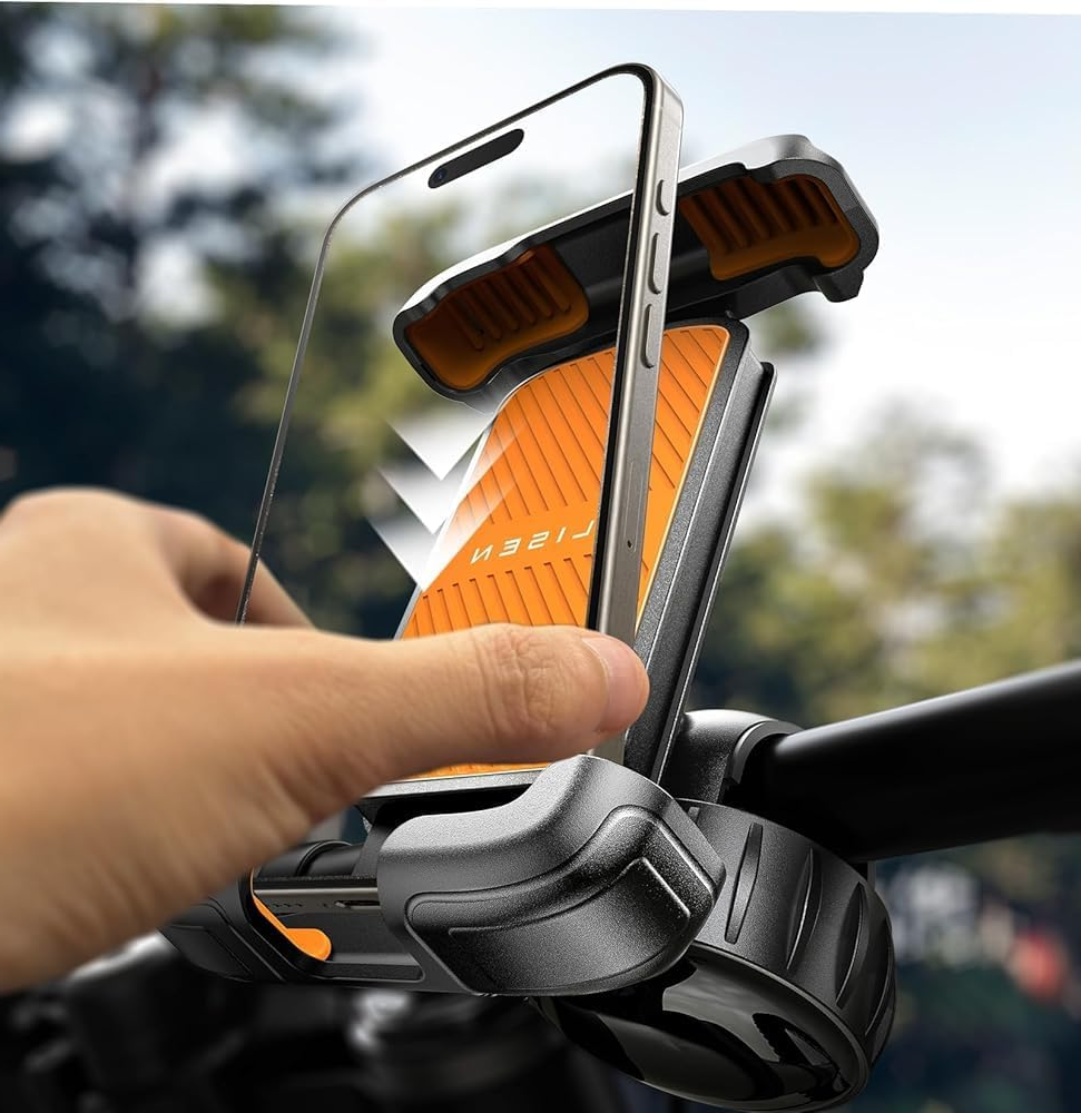 LISEN Bike Phone Holder, [Super Easy Install] Motorcycle Phone Mount Ebike Accessories Bicycle Handlebar Holder Mount Gifts for Adults Kids Men Mountain Mini Bike Scooter Gear Accessories, Black allveramart