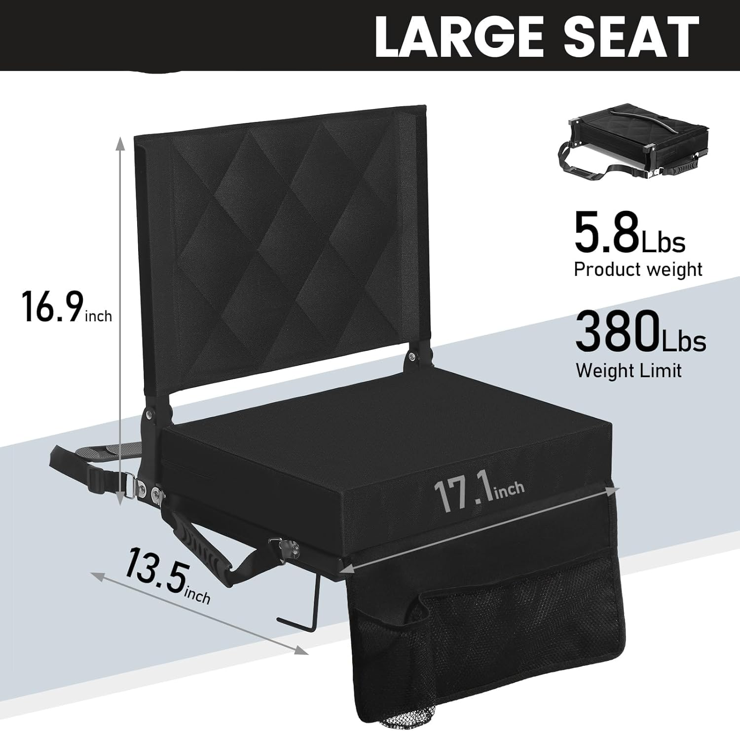 Stadium Seats for Bleachers with Back Support, Bleacher Seats with Backs and Cushion Wide, Padded Portable Folding Comfort Stadium Chair with Shoulder Strap for Football Baseball Games allveramart