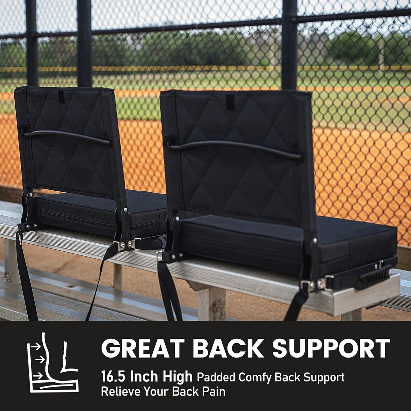 Stadium Seats for Bleachers with Back Support, Bleacher Seats with Backs and Cushion Wide, Padded Portable Folding Comfort Stadium Chair with Shoulder Strap for Football Baseball Games allveramart