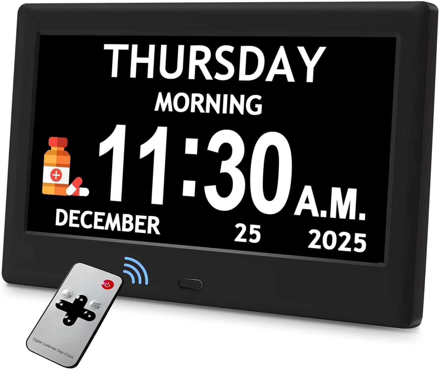 7'' Dementia Clock For Seniors, Large Display Digital Clock With Date, Time, Day Of Week for Elderly, Memory Loss, Alzheimer, 1024*600P HD, 10 Reminders & 6 Alarms, Auto Dimming & DST, Remote Control allveramart