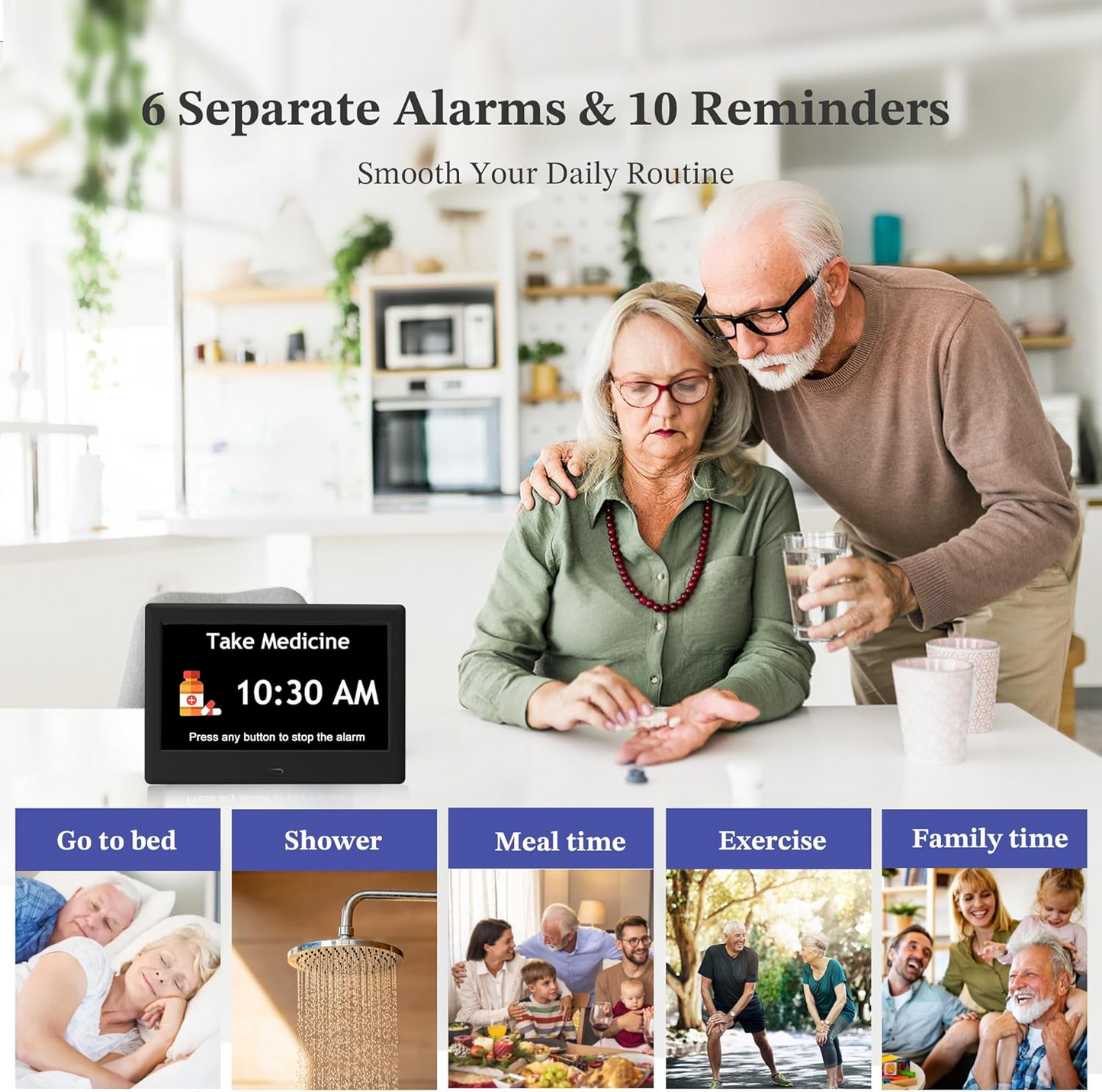 7'' Dementia Clock For Seniors, Large Display Digital Clock With Date, Time, Day Of Week for Elderly, Memory Loss, Alzheimer, 1024*600P HD, 10 Reminders & 6 Alarms, Auto Dimming & DST, Remote Control allveramart