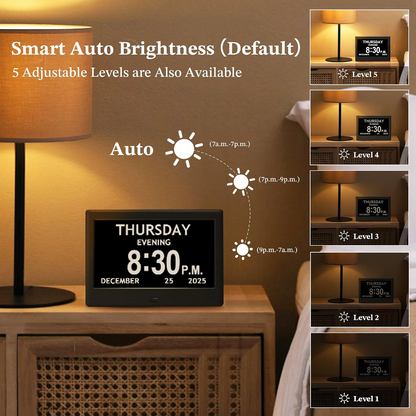 7'' Dementia Clock For Seniors, Large Display Digital Clock With Date, Time, Day Of Week for Elderly, Memory Loss, Alzheimer, 1024*600P HD, 10 Reminders & 6 Alarms, Auto Dimming & DST, Remote Control allveramart