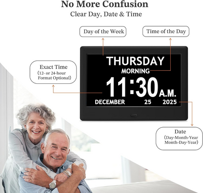 7'' Dementia Clock For Seniors, Large Display Digital Clock With Date, Time, Day Of Week for Elderly, Memory Loss, Alzheimer, 1024*600P HD, 10 Reminders & 6 Alarms, Auto Dimming & DST, Remote Control allveramart