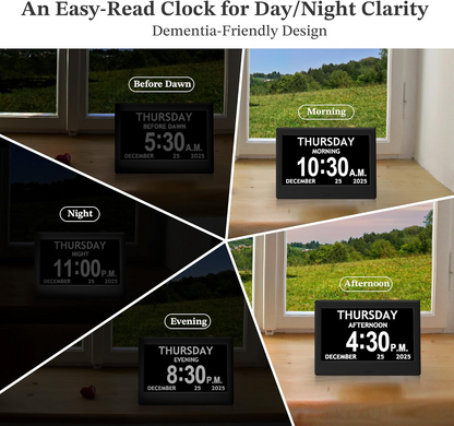 7'' Dementia Clock For Seniors, Large Display Digital Clock With Date, Time, Day Of Week for Elderly, Memory Loss, Alzheimer, 1024*600P HD, 10 Reminders & 6 Alarms, Auto Dimming & DST, Remote Control allveramart