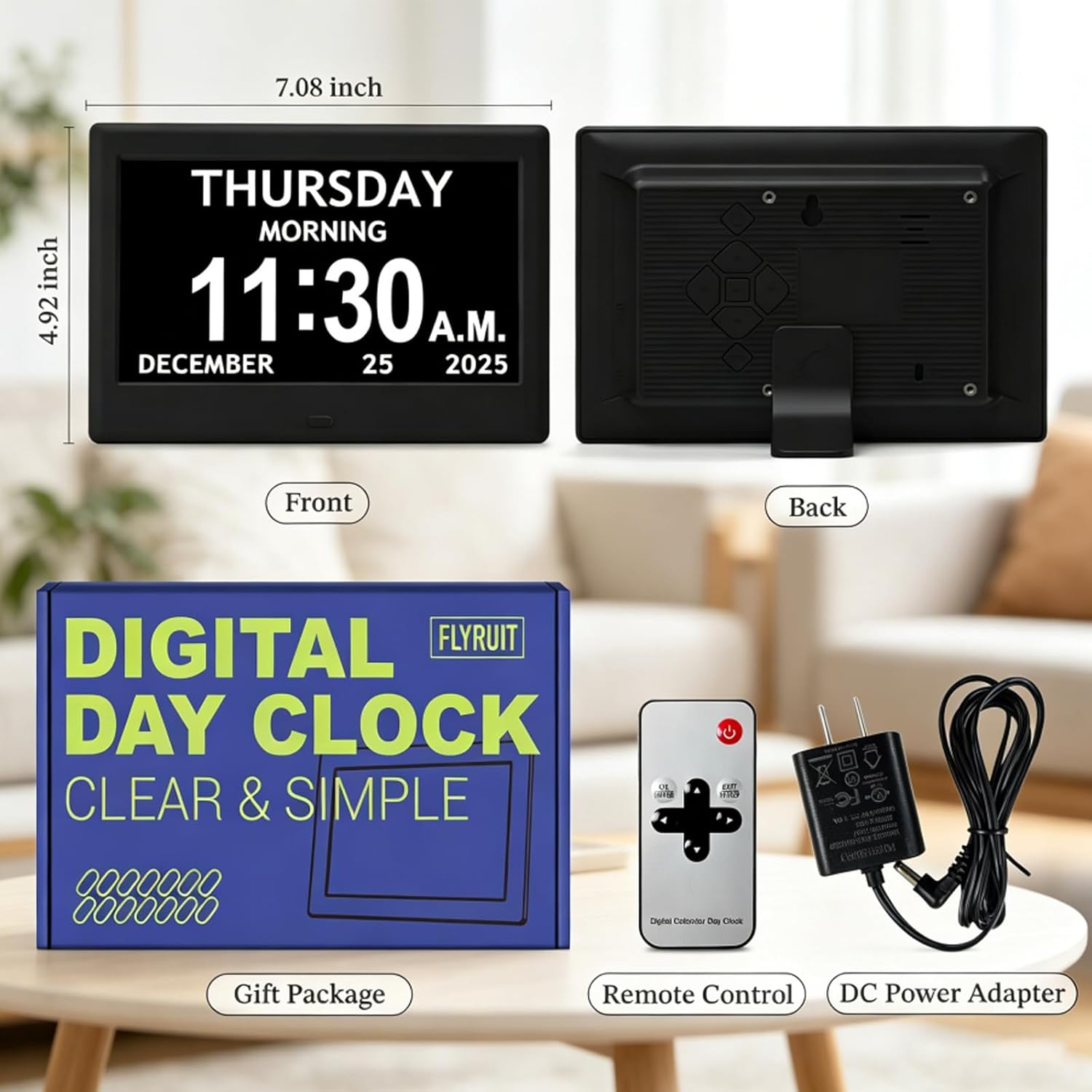 7'' Dementia Clock For Seniors, Large Display Digital Clock With Date, Time, Day Of Week for Elderly, Memory Loss, Alzheimer, 1024*600P HD, 10 Reminders & 6 Alarms, Auto Dimming & DST, Remote Control allveramart