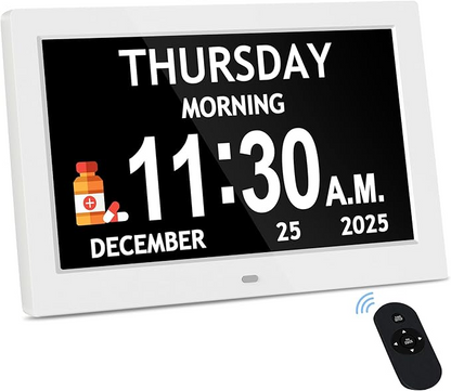 7'' Dementia Clock For Seniors, Large Display Digital Clock With Date, Time, Day Of Week for Elderly, Memory Loss, Alzheimer, 1024*600P HD, 10 Reminders & 6 Alarms, Auto Dimming & DST, Remote Control allveramart