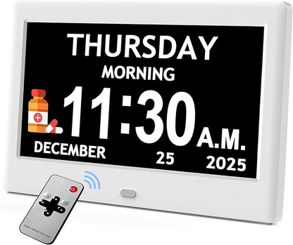 7'' Dementia Clock For Seniors, Large Display Digital Clock With Date, Time, Day Of Week for Elderly, Memory Loss, Alzheimer, 1024*600P HD, 10 Reminders & 6 Alarms, Auto Dimming & DST, Remote Control allveramart