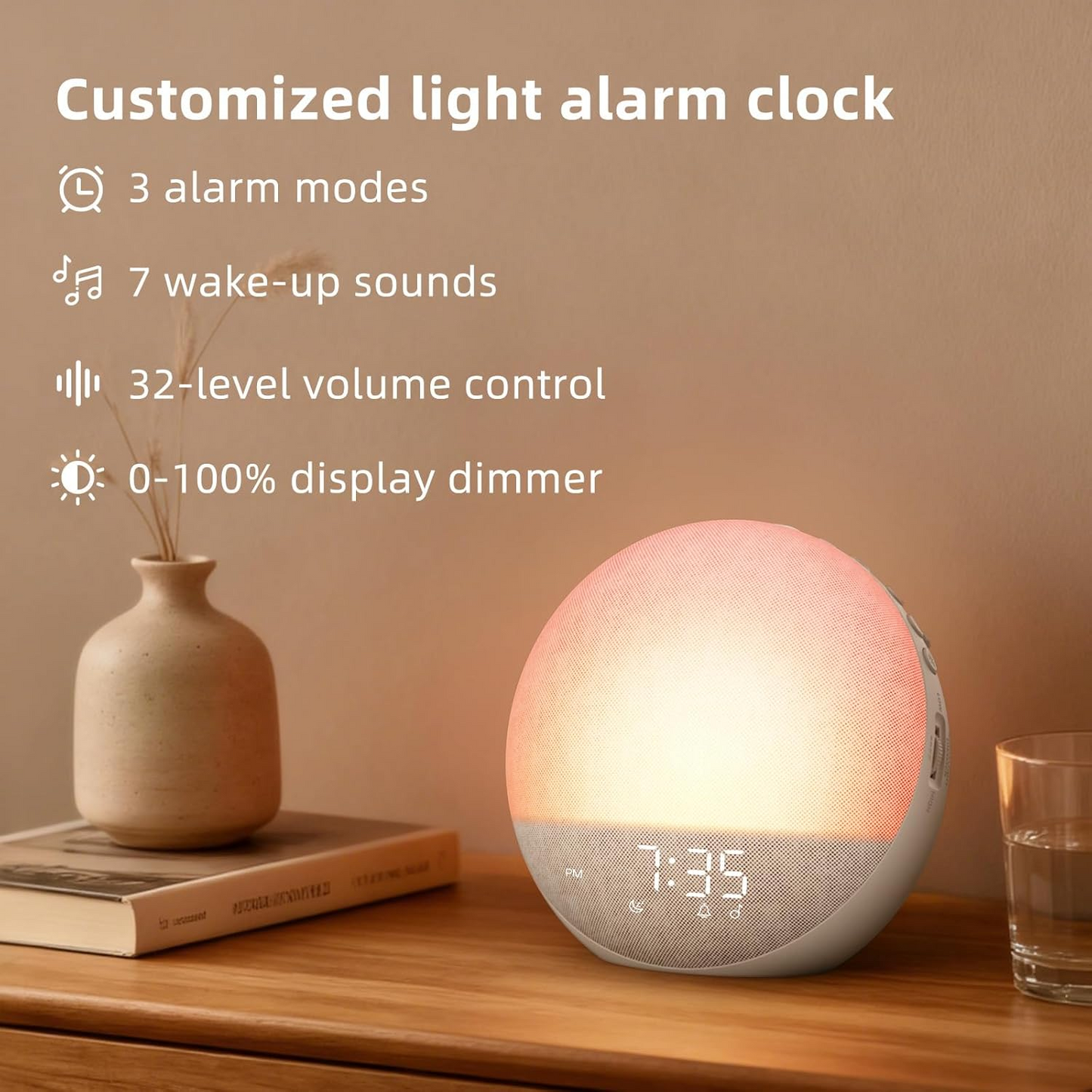 Sunrise Alarm Clock White Noise Machine: Natural Wake Up Light - Dimmable Clock with Bluetooth Speaker for Bedroom - 25 Sleep Sounds for Baby Adults Kids Putty allveramart