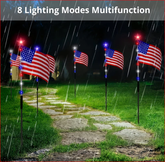 8-Piece Flag Light Set – 4th of July Decorations with 8 Lighting Modes – Ideal for Independence Day Pathways, Gardens, and Yard Decor allveramart