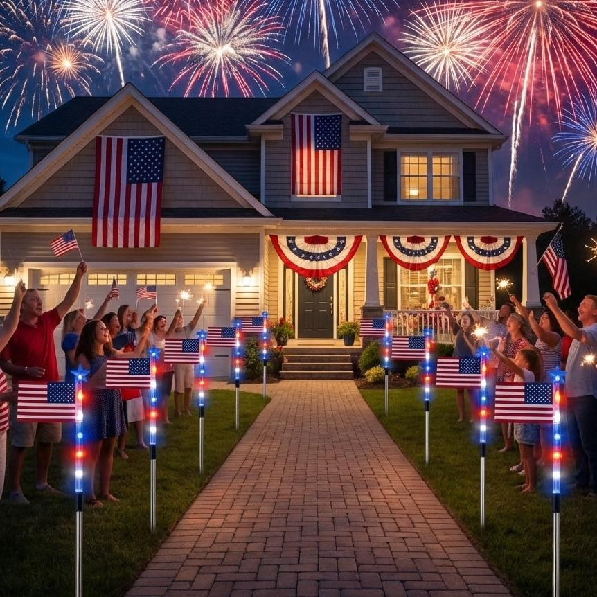 8-Piece Flag Light Set – 4th of July Decorations with 8 Lighting Modes – Ideal for Independence Day Pathways, Gardens, and Yard Decor allveramart