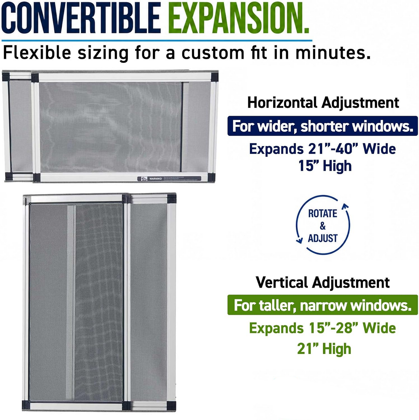 Fenestrelle Expandable Window Screen – 15″ H × 21″–40″ W Horizontal, 2‑Way Adjustable Window Screen with Flame Resistant Fiberglass Mesh, Pack of 2 allveramart