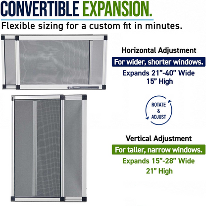 Fenestrelle Expandable Window Screen – 15″ H × 21″–40″ W Horizontal, 2‑Way Adjustable Window Screen with Flame Resistant Fiberglass Mesh, Pack of 2 allveramart
