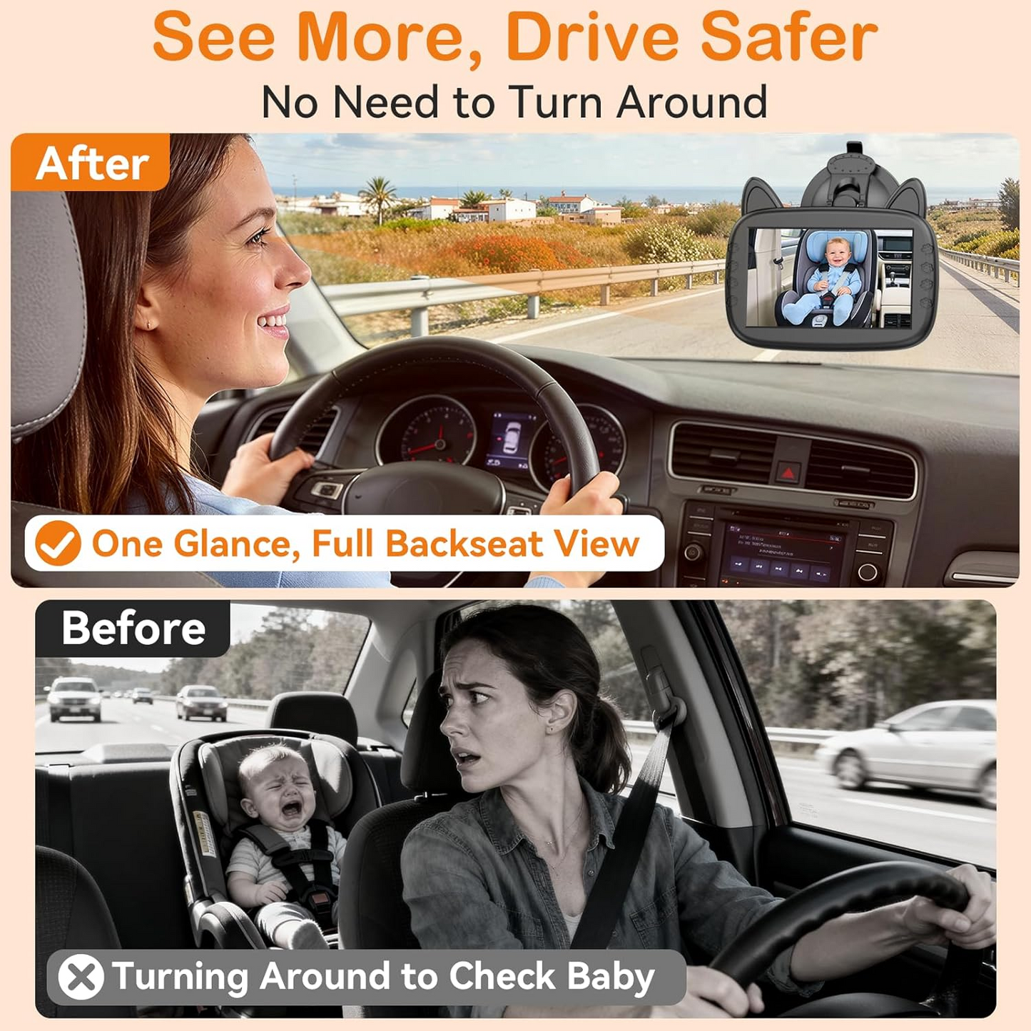 HD 1080P Baby Car Camera: Clear Night Vision for Long Road Trips & Solo Driving - No More Turning Around, See Infant Head-to-Toe with 150° Wide Angle, 3-Min Easy Install for New Parents allveramart