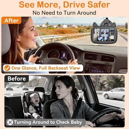 HD 1080P Baby Car Camera: Clear Night Vision for Long Road Trips & Solo Driving - No More Turning Around, See Infant Head-to-Toe with 150° Wide Angle, 3-Min Easy Install for New Parents allveramart