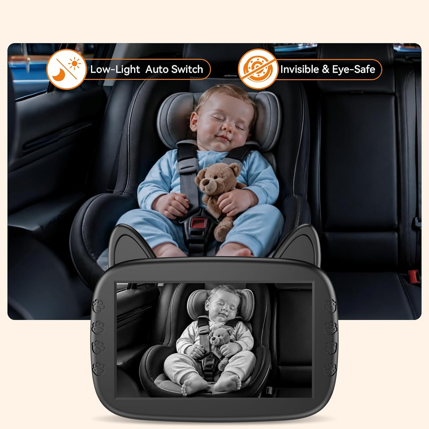 HD 1080P Baby Car Camera: Clear Night Vision for Long Road Trips & Solo Driving - No More Turning Around, See Infant Head-to-Toe with 150° Wide Angle, 3-Min Easy Install for New Parents allveramart