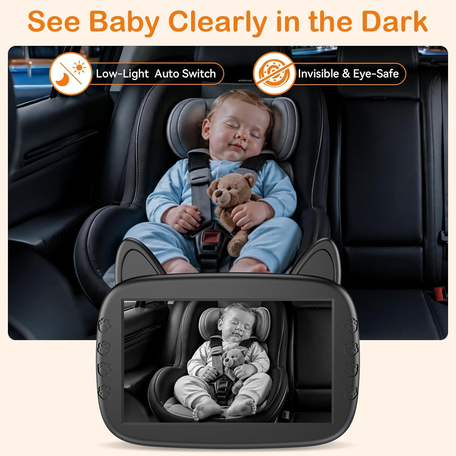 HD 1080P Baby Car Camera: Clear Night Vision for Long Road Trips & Solo Driving - No More Turning Around, See Infant Head-to-Toe with 150° Wide Angle, 3-Min Easy Install for New Parents allveramart