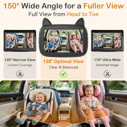 HD 1080P Baby Car Camera: Clear Night Vision for Long Road Trips & Solo Driving - No More Turning Around, See Infant Head-to-Toe with 150° Wide Angle, 3-Min Easy Install for New Parents allveramart