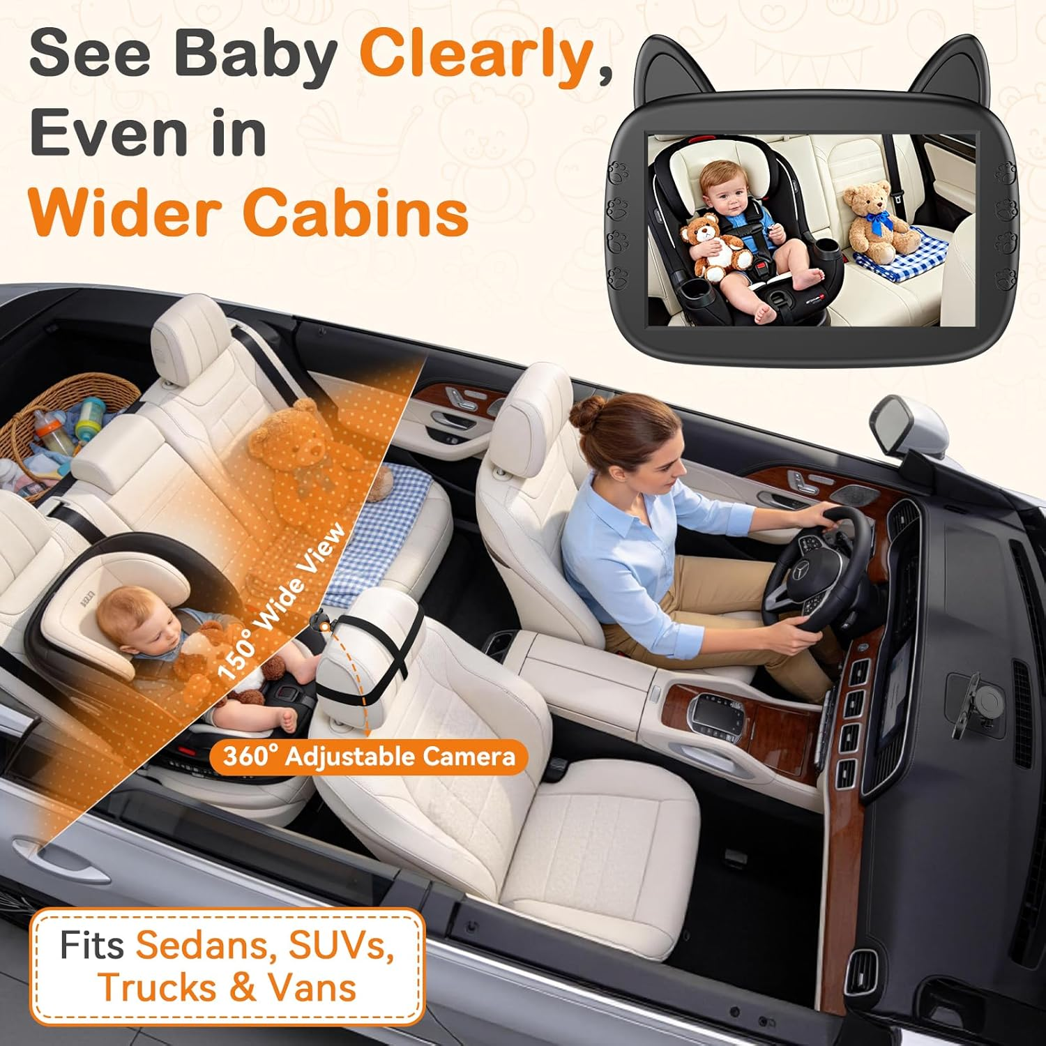 HD 1080P Baby Car Camera: Clear Night Vision for Long Road Trips & Solo Driving - No More Turning Around, See Infant Head-to-Toe with 150° Wide Angle, 3-Min Easy Install for New Parents allveramart