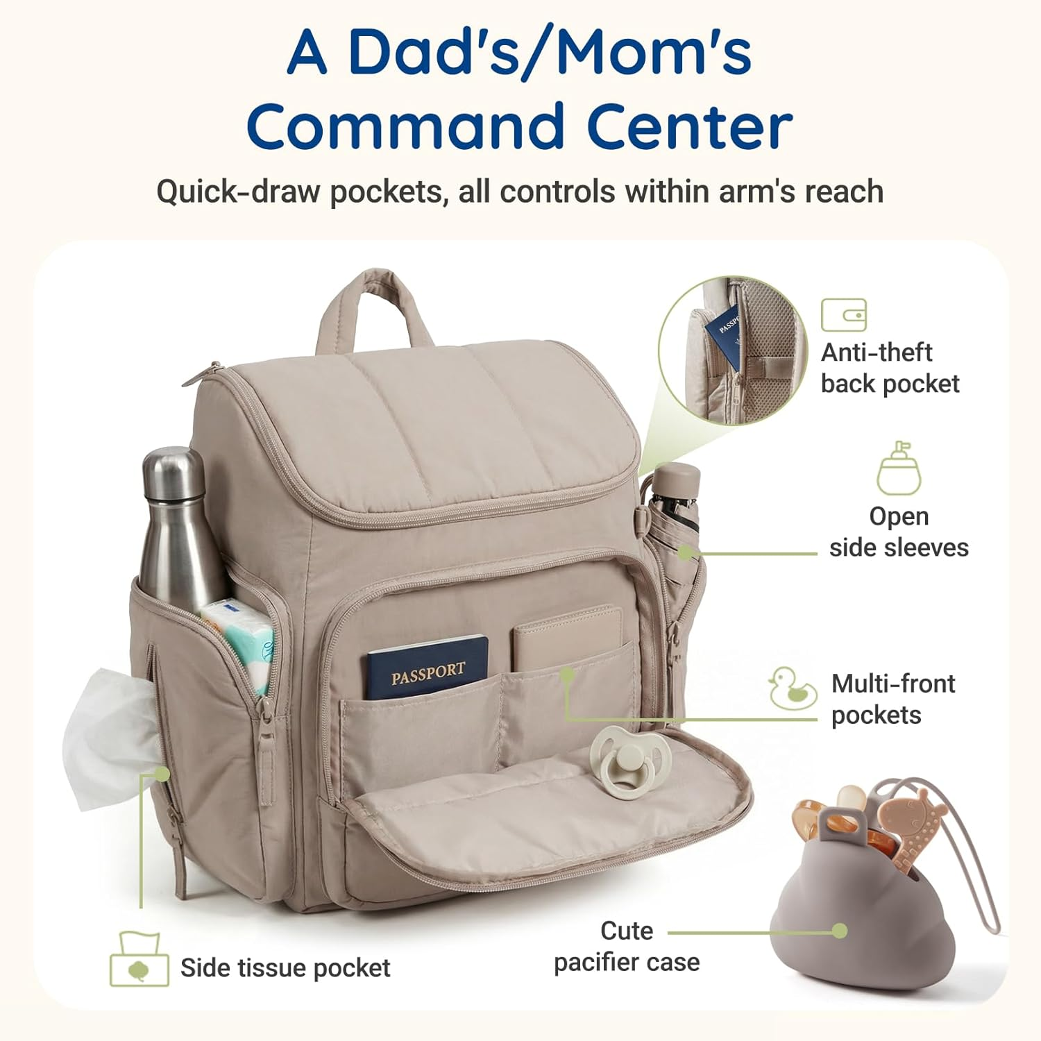 mommore Diaper Bag Backpack, Baby Bag with Waterproof Changing Pad and Stroller Straps for Toddler, Diaper Backpack for Mom Dads with Insulated Pockets & Pacifier Case, Baby Essential, Brown allveramart