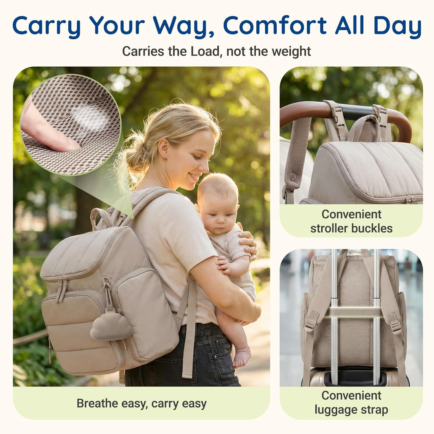 mommore Diaper Bag Backpack, Baby Bag with Waterproof Changing Pad and Stroller Straps for Toddler, Diaper Backpack for Mom Dads with Insulated Pockets & Pacifier Case, Baby Essential, Brown allveramart
