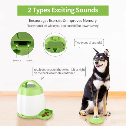 PETGEEK Dog Treat Dispenser with Button, Automatic Dog Feeder with Remote Control and Dual Power Supply, Dogs Puzzle Toys and Interactive Pet Stimulation Toys for Indoor or Outdoor Play(Green) allveramart