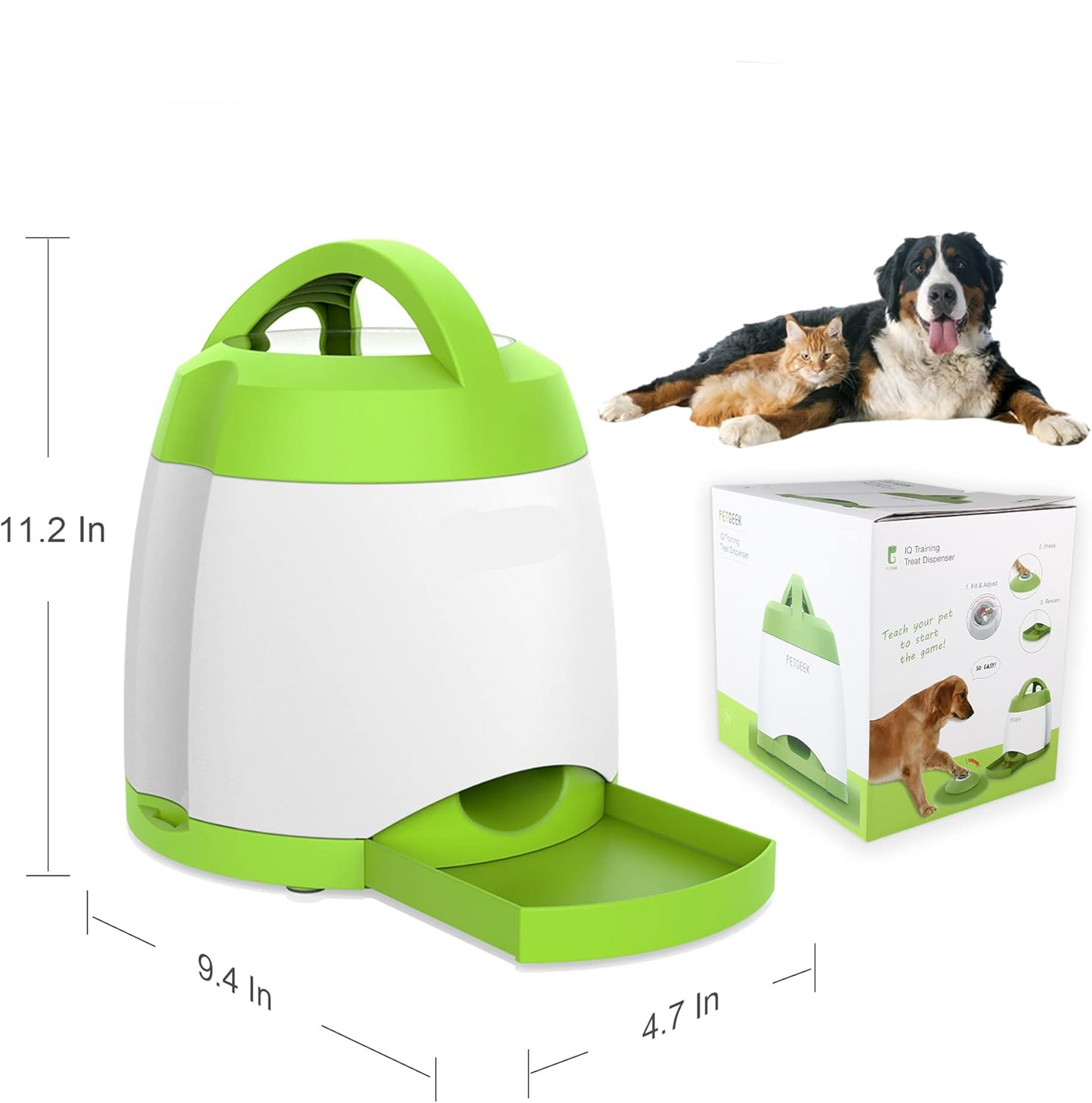 PETGEEK Dog Treat Dispenser with Button, Automatic Dog Feeder with Remote Control and Dual Power Supply, Dogs Puzzle Toys and Interactive Pet Stimulation Toys for Indoor or Outdoor Play(Green) allveramart