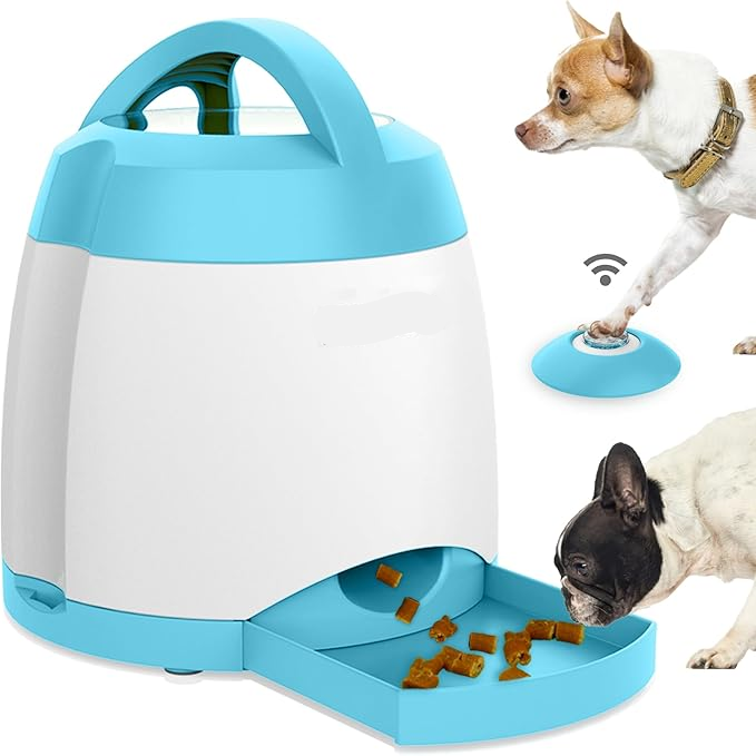 PETGEEK Dog Treat Dispenser with Button, Automatic Dog Feeder with Remote Control and Dual Power Supply, Dogs Puzzle Toys and Interactive Pet Stimulation Toys for Indoor or Outdoor Play(Green) allveramart