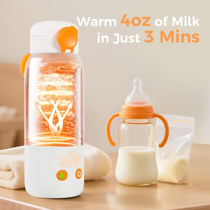 Portable Bottle Warmer for Travel, 12oz Large Capacity Fast Heating, 4 Levels Precise Temperature Control, Long Battery Life, Rechargeable Formula Water Milk Warmer for Car, Airplane & Outdoor Use allveramart