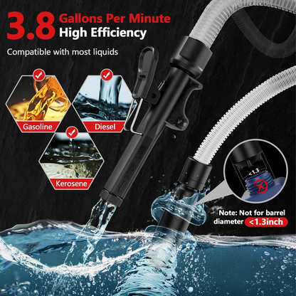 Automatic Electric Fuel Transfer Pump with Auto-Stop, 3.8GPM & 51" Hose & 4 Size Adapters Gas Can Pump with Leak Protection for Gasoline, Diesel, Kerosene, Gifts for Men Dad Him - 2nd Gen Red Black allveramart