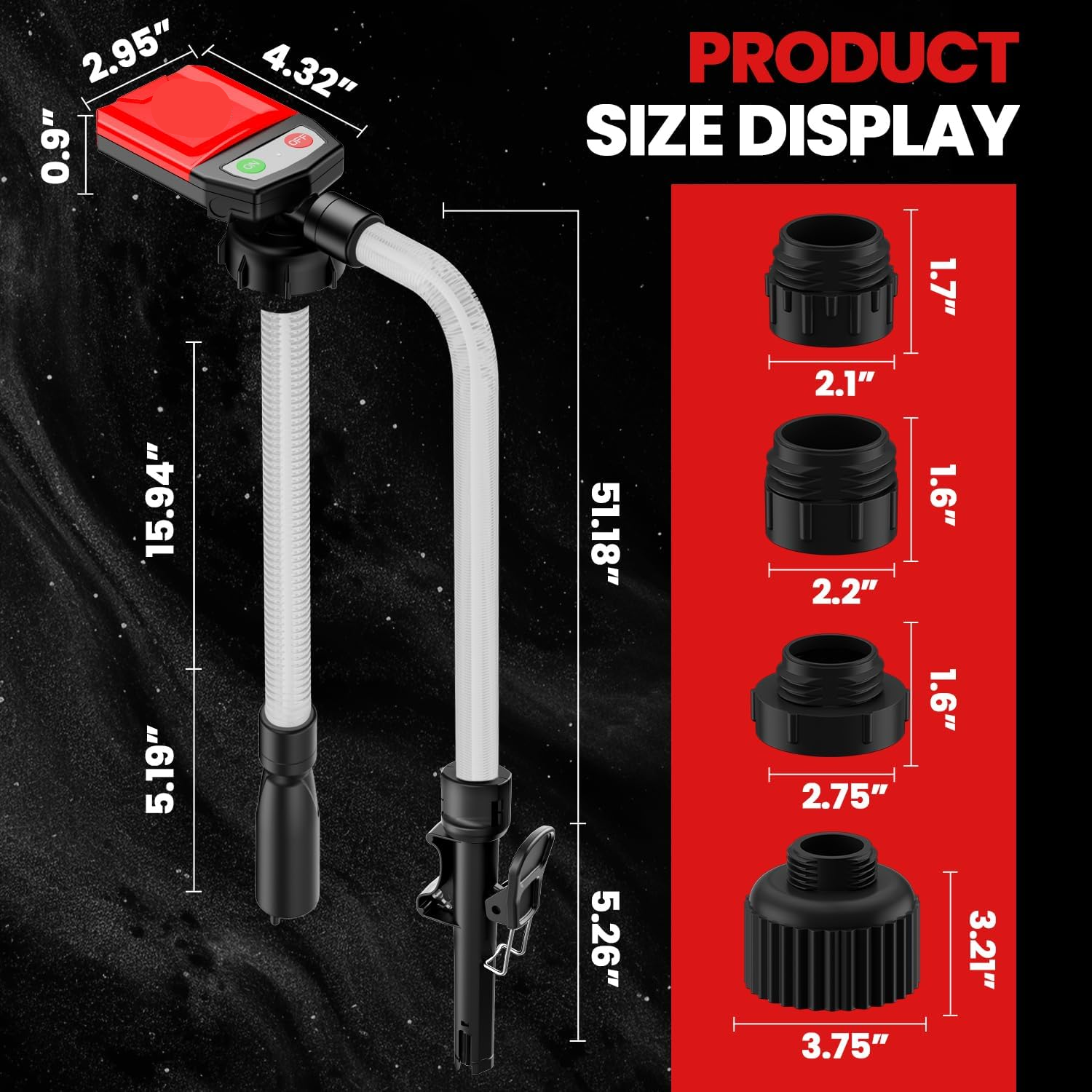 Automatic Electric Fuel Transfer Pump with Auto-Stop, 3.8GPM & 51" Hose & 4 Size Adapters Gas Can Pump with Leak Protection for Gasoline, Diesel, Kerosene, Gifts for Men Dad Him - 2nd Gen Red Black allveramart