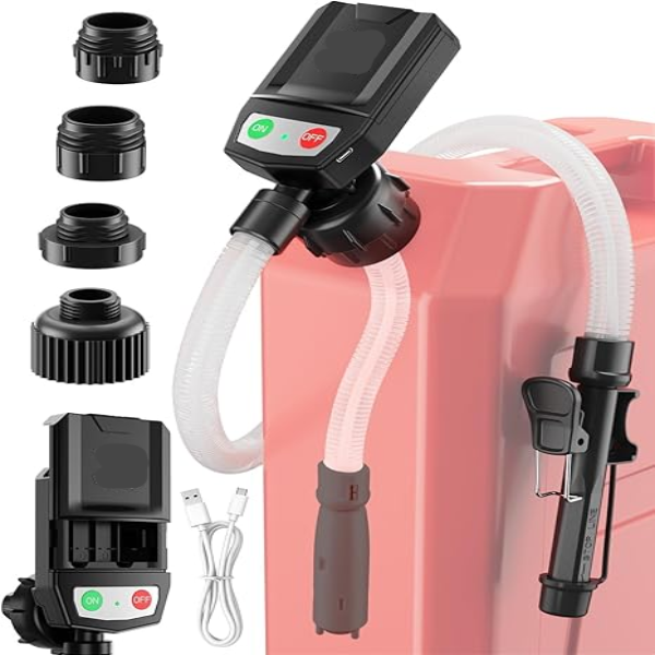 Automatic Electric Fuel Transfer Pump with Auto-Stop, 3.8GPM & 51" Hose & 4 Size Adapters Gas Can Pump with Leak Protection for Gasoline, Diesel, Kerosene, Gifts for Men Dad Him - 2nd Gen Red Black allveramart