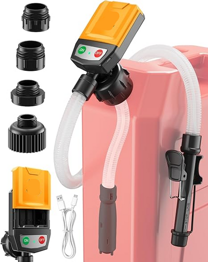 Automatic Electric Fuel Transfer Pump with Auto-Stop, 3.8GPM & 51" Hose & 4 Size Adapters Gas Can Pump with Leak Protection for Gasoline, Diesel, Kerosene, Gifts for Men Dad Him - 2nd Gen Red Black allveramart