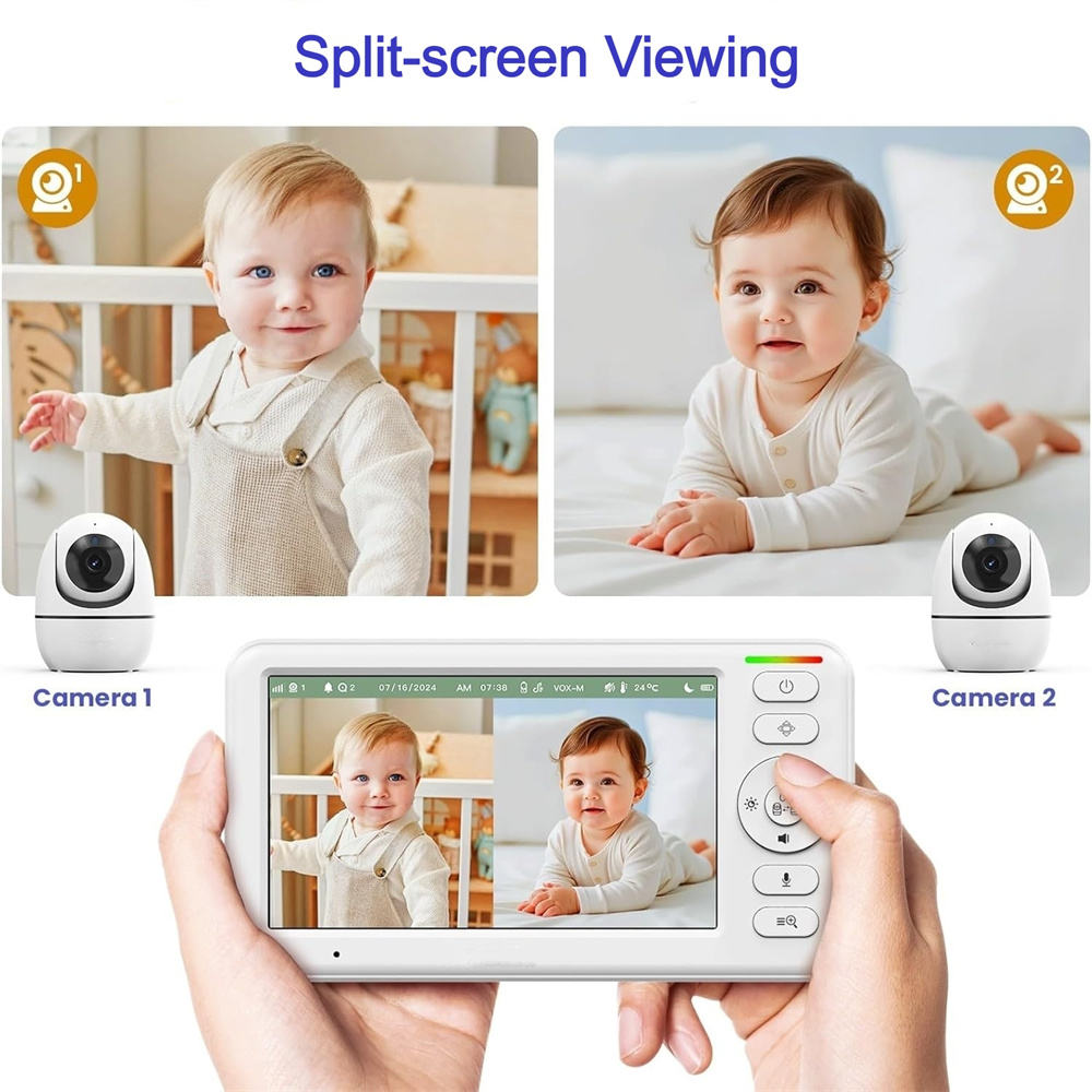 5 Inch HD IPS Screen Temperature Sensor Cry Sound Detection 1000ft Two Way Talk 2.4G Wireless Baby Monitor Baby Phone Camera allveramart