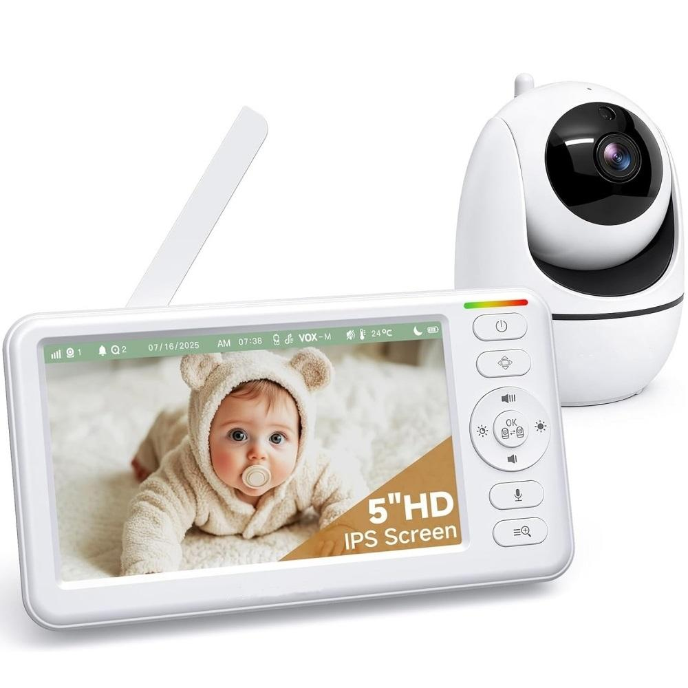 5 Inch HD IPS Screen Temperature Sensor Cry Sound Detection 1000ft Two Way Talk 2.4G Wireless Baby Monitor Baby Phone Camera allveramart