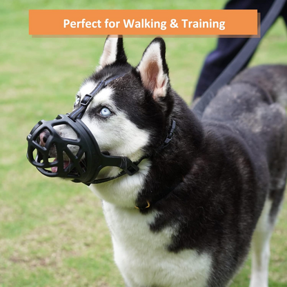 Basket Dog Muzzle with Adjustable Straps and Training Guide for Walks and Vet Visits