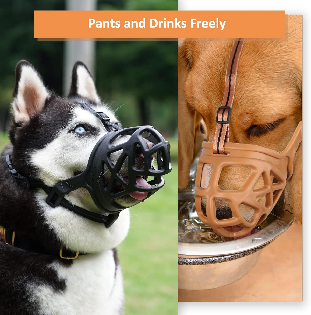 Basket Dog Muzzle with Adjustable Straps and Training Guide for Walks and Vet Visits
