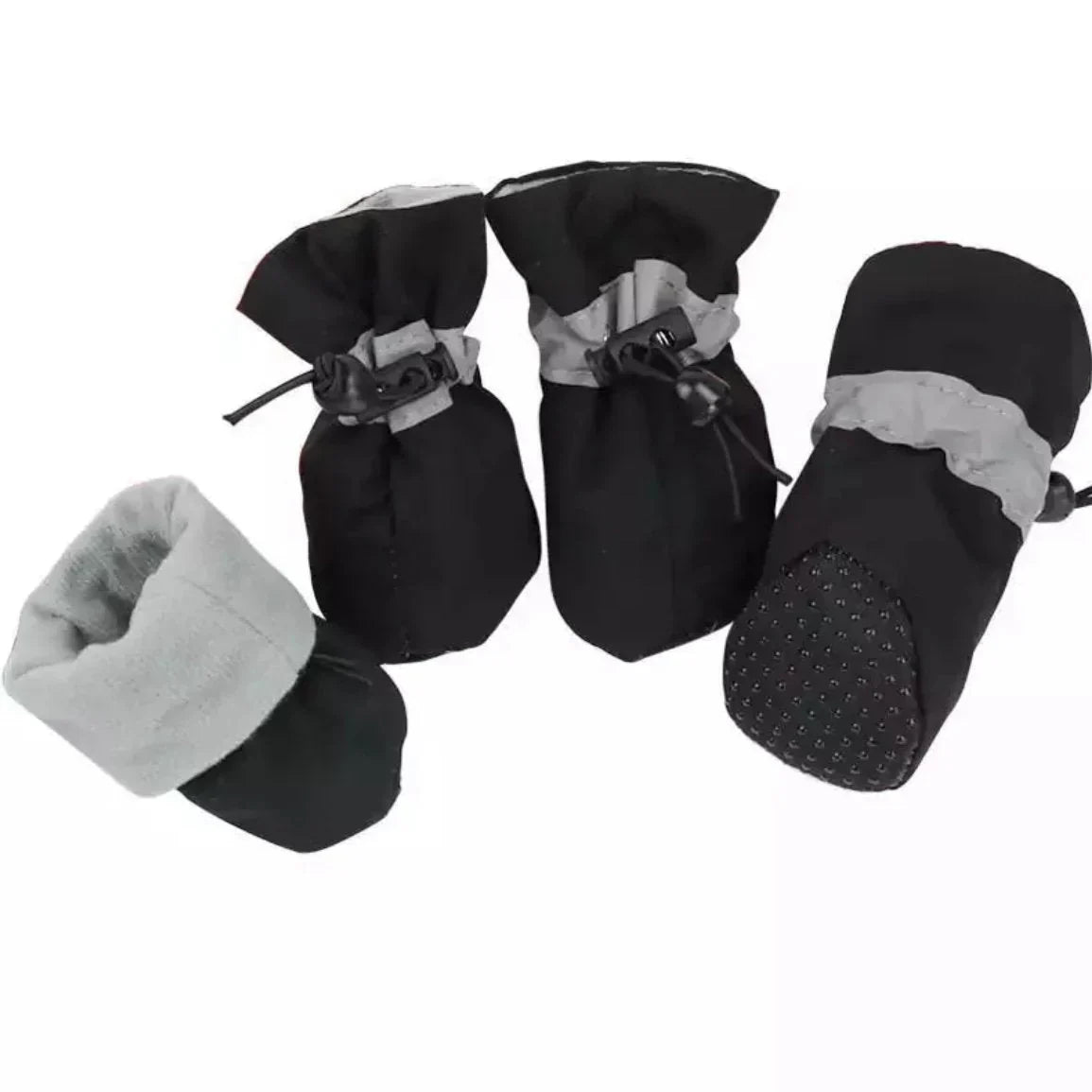 Four Piece Dog Boot Set with Insulated Inner Lining, Textured Anti Slip Soles and Strap Closures for Winter Walks