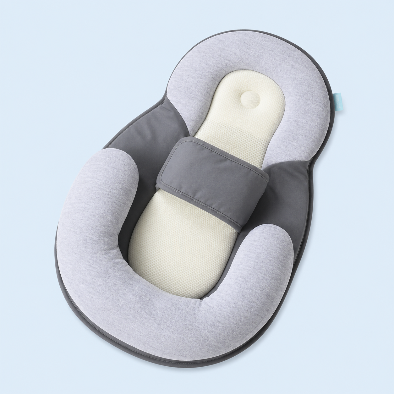 Inclined Baby Sleeper with Wrap Around Belt and Anti Roll Support, 10 Degree Angle
