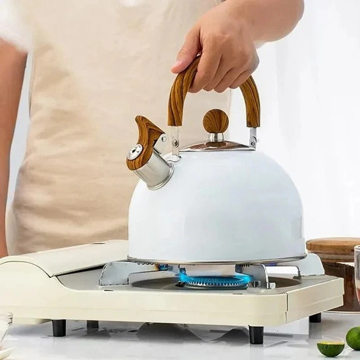 Whistling Stovetop Kettle for Induction, Gas and Radiant Cooktops with an Insulated Handle in Three Colors