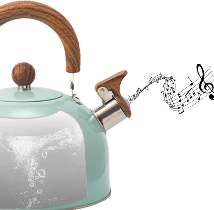 Whistling Stovetop Kettle for Induction, Gas and Radiant Cooktops with an Insulated Handle in Three Colors