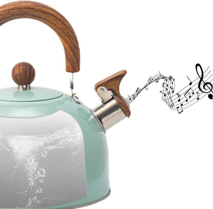 Whistling Stovetop Kettle for Induction, Gas and Radiant Cooktops with an Insulated Handle in Three Colors