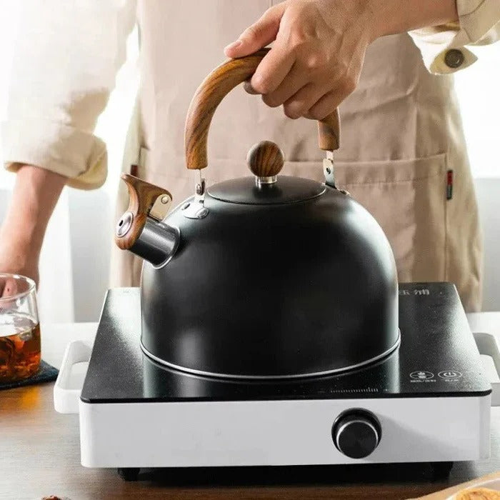 Whistling Stovetop Kettle for Induction, Gas and Radiant Cooktops with an Insulated Handle in Three Colors