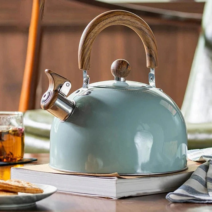 Whistling Stovetop Kettle for Induction, Gas and Radiant Cooktops with an Insulated Handle in Three Colors