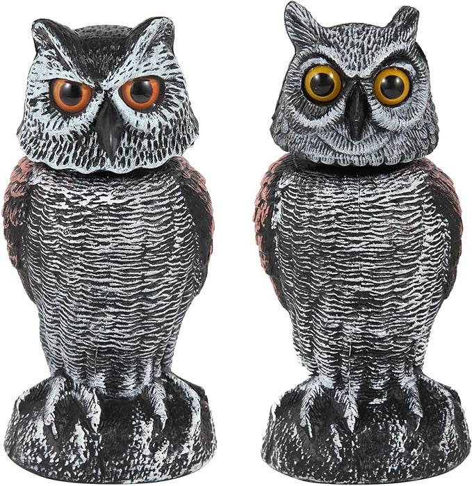 Owl Decoy with 360 Degree Rotating Head and Hand Painted Details, 2 Pack
